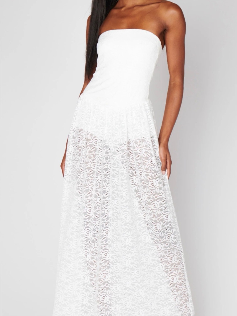 Show Me Your MuMu White Strapless Lace Maxi Dress Diane bachelorette bridal s